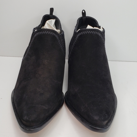 Schutz Jacqueline Black Suede Pointed Toe Low Western Pull On Ankle Boot Sz 8B - Picture 2 of 11